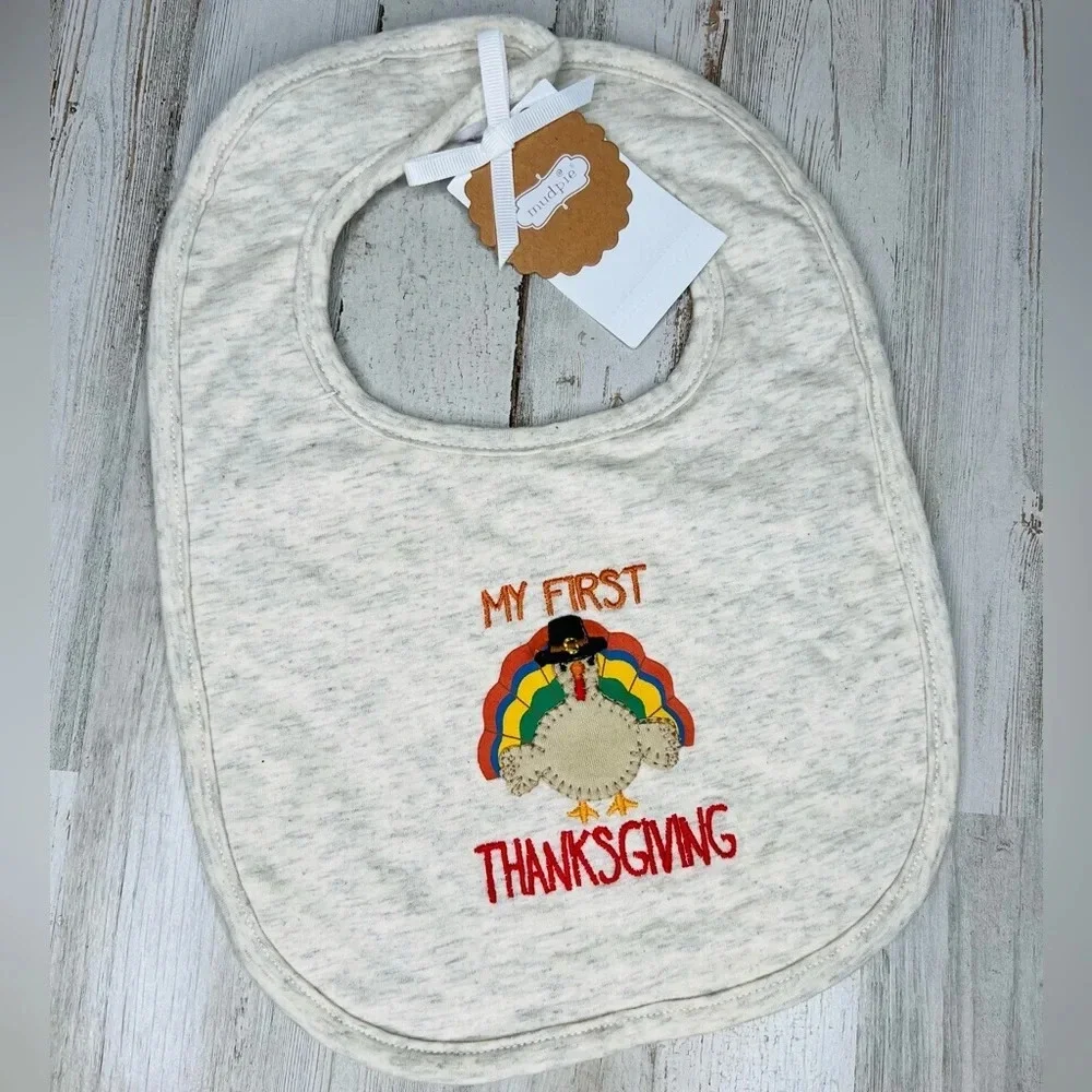 Mud Pie My First Thanksgiving Baby Bib Multicolor Velcro Closure